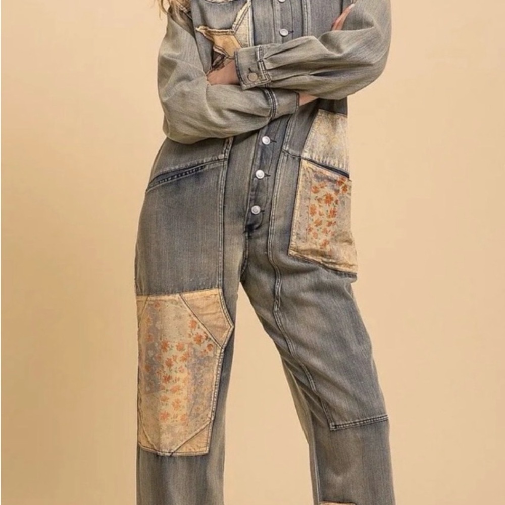 BlueVELVET Stylish Patchwork Denim Jumpsuit Size XL
